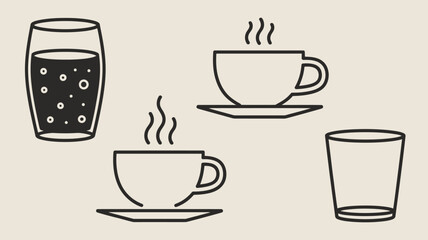 Obraz premium Glass and Cup Icons Minimalist Line Art Set for Beverage Brands