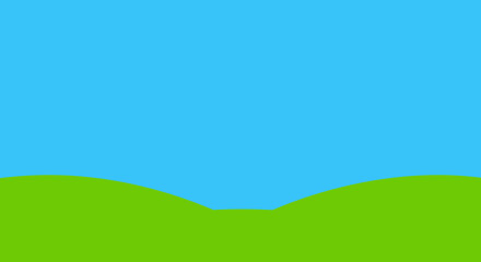 Obraz premium Cartoon Landscape with Green Hills and Blue Sky Illustration.