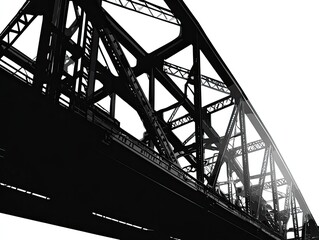 Low-angle view of a steel bridge's intricate framework