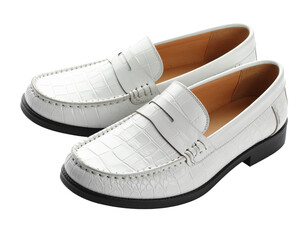Pair of white women's leather flat shoes.