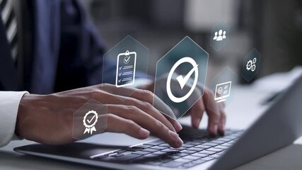 Quality assurance concept. ISO certification and standardization. certificate, approval, compliance to requirements.