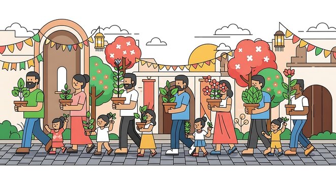 Family planting parade.