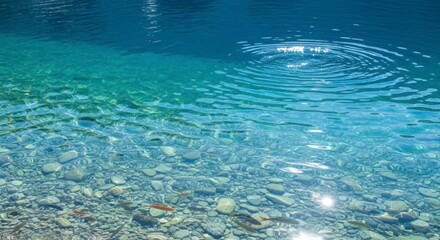 Crystal Clear Waters Revealing Tiny Fish and Pebbles Underneath Sunlit Surface