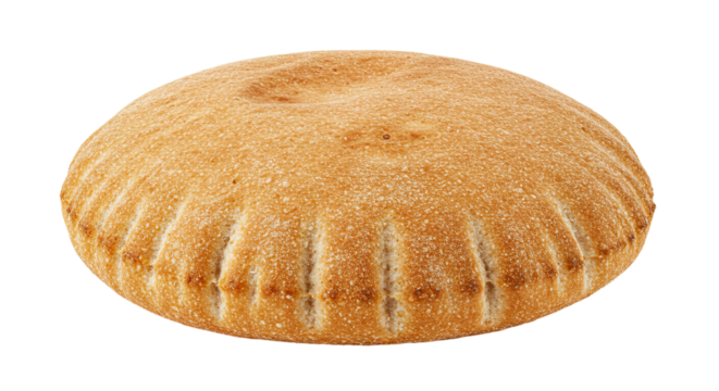 A single golden brown baked pie with crimped edges on a white background.