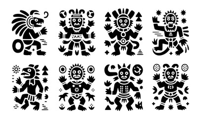 Fototapeta premium “Mayan Mythology Character Silhouette Vector, Ancient Mayan Legends”