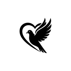 Fototapeta premium Black dove flying inside heart shape symbolizing love 