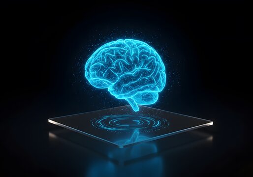 Futuristic brain interface for science and technology breakthroughs, showcasing artificial intelligence and innovative solutions for the modern world