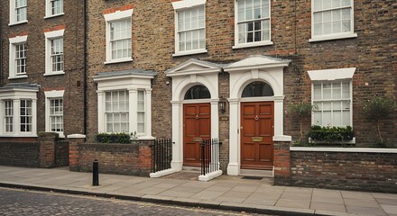 View of a beautiful house exterior and front door seen on a london street