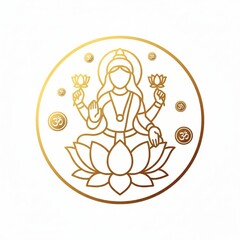 Golden illustration of goddess lakshmi seated on a lotus flower