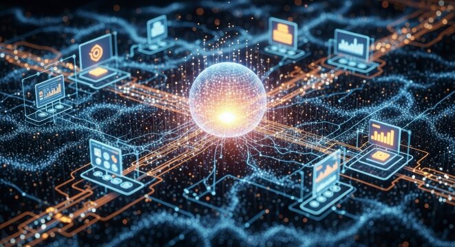 Global Digital Network Connecting Computers Data Flow and Innovation - Powered by Adobe