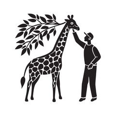 Zoo Keeper Feeding Giraffe Silhouette Illustration