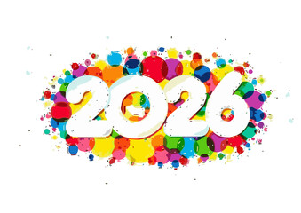 Bold White 2026 Text Over Colorful Abstract Background Design.