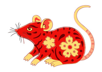 Decorative Red Rat with Floral Design for Chinese New Year.