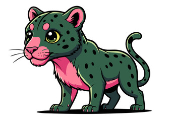 Cartoon Leopard Cub with Pink Underbelly and Green Spots.