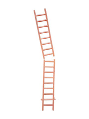  Broken ladder on white background, symbolizing success challenges, business obstacles, and motivation on the stairway to success