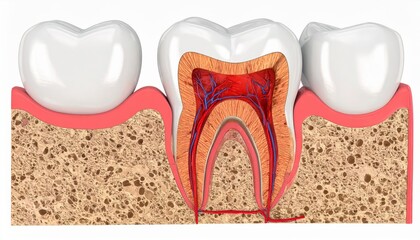 3D Cross Section of Severe Tooth Decay Showing Dental Nerve and Tooth Structure