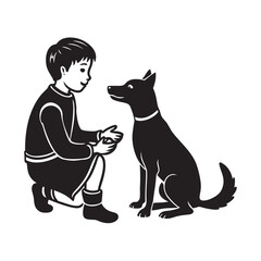 Child Feeding Dog Silhouette Scene