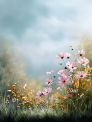 Blooming flowers in the garden with natural blurred background.
