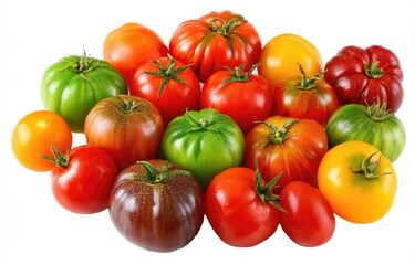 A cluster of various colorful tomatoes