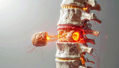 Spine and nerve compression with inflammation, medical anatomy illustration