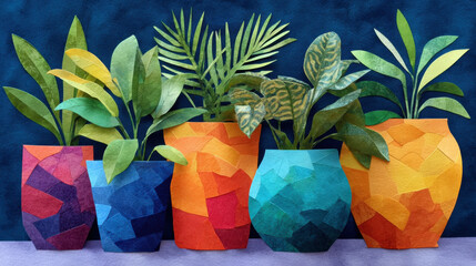 Paper art of potted plants for children, showcasing creative Kwanzaa inspired design with bold shapes and textures