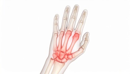 Hand and wrist bones with inflammation, medical anatomy illustration