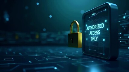 Digital security concept featuring a locked padlock and a sign indicating authorized access only - Powered by Adobe