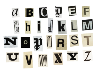 black and white collage alphabet