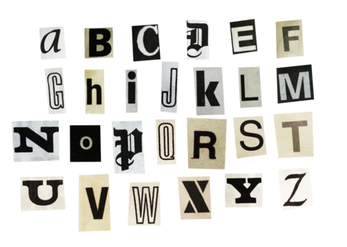 black and white collage alphabet 