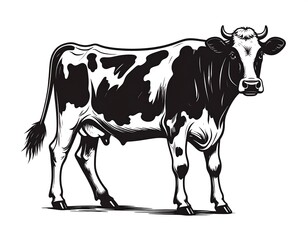 Black and white illustration of a cow
