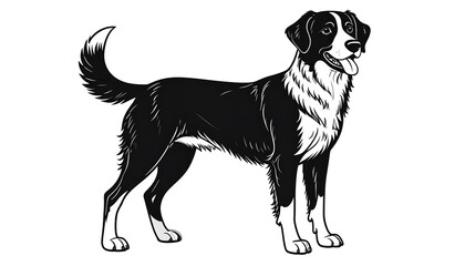 Black and white illustration of a dog