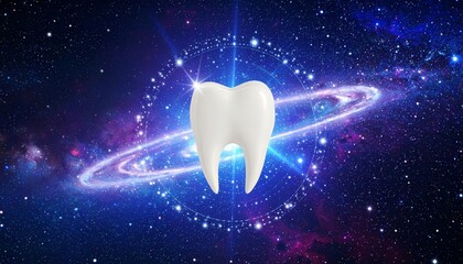 Floating Tooth in Outer Space Galaxy Concept, Cosmic Dental Health