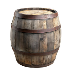 Obraz premium Rustic Wooden Barrel with Brown Top on White Background