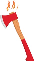 A red axe with flames