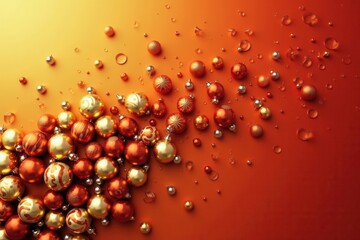 Red and Gold Christmas Ornaments on Orange Background