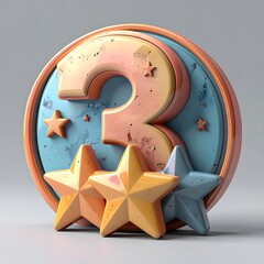 3D Number Icon with Stars