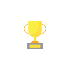 Flat illustration of a golden trophy cup with handles on a gray base, symbolizing victory, success, achievement, reward, award, competition, and sports recognition in a minimalist graphic style.