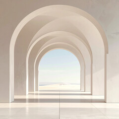 Architectural arches emphasizing minimalism modern space digital art serene environment wide angle aesthetic concept