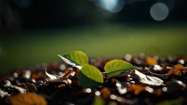 A close-up view of a single leaf lying on the ground, highlighting its texture and shape