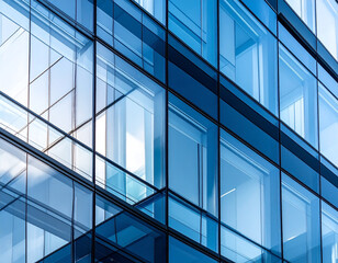 Obraz premium Modern glass facade urban cityscape architectural photography daylight frontal view reflective material