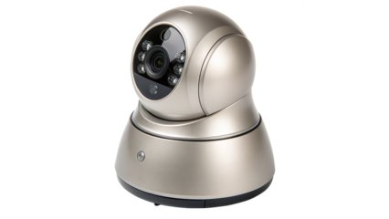 Surveillance camera with rotating base for home security and monitoring isolated on transparent background