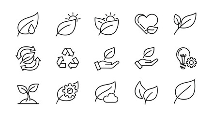 Collection of hand-drawn eco-friendly icons representing nature sustainability and growth vector