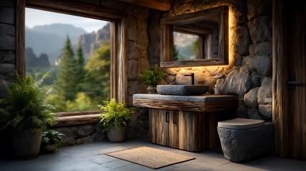 A realistic high-definition photo of a compact bathroom with floating vanity and mirror cabinet.