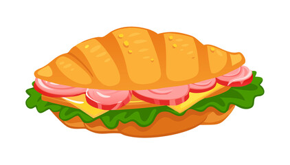 Vector Ham and Cheese Croissant Sandwich Isolated on Transparent