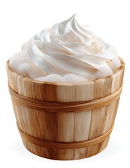 Creamy whipped topping in a wooden tub filled with suds