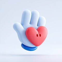 Light blue cartoon hand holding a red heart