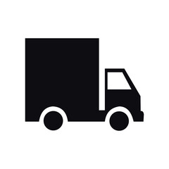 Black and white illustration of a delivery truck, symbolizing transportation and logistics isolated on white background