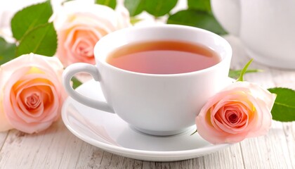 A cup of tea with roses