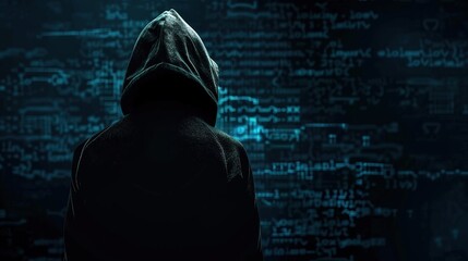Cyber hacker,Hooded Hacker in Dark Cyber Space, Cybersecurity Threat, Anonymous Programmer Coding Malware, Digital Crime Scene, Hacker Attack on Computer Systems, Dark Web Hacking Activity
