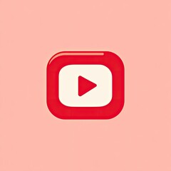 Red square play button graphic on a light pink background.  Glossy, 3D effect.  Simple, modern design